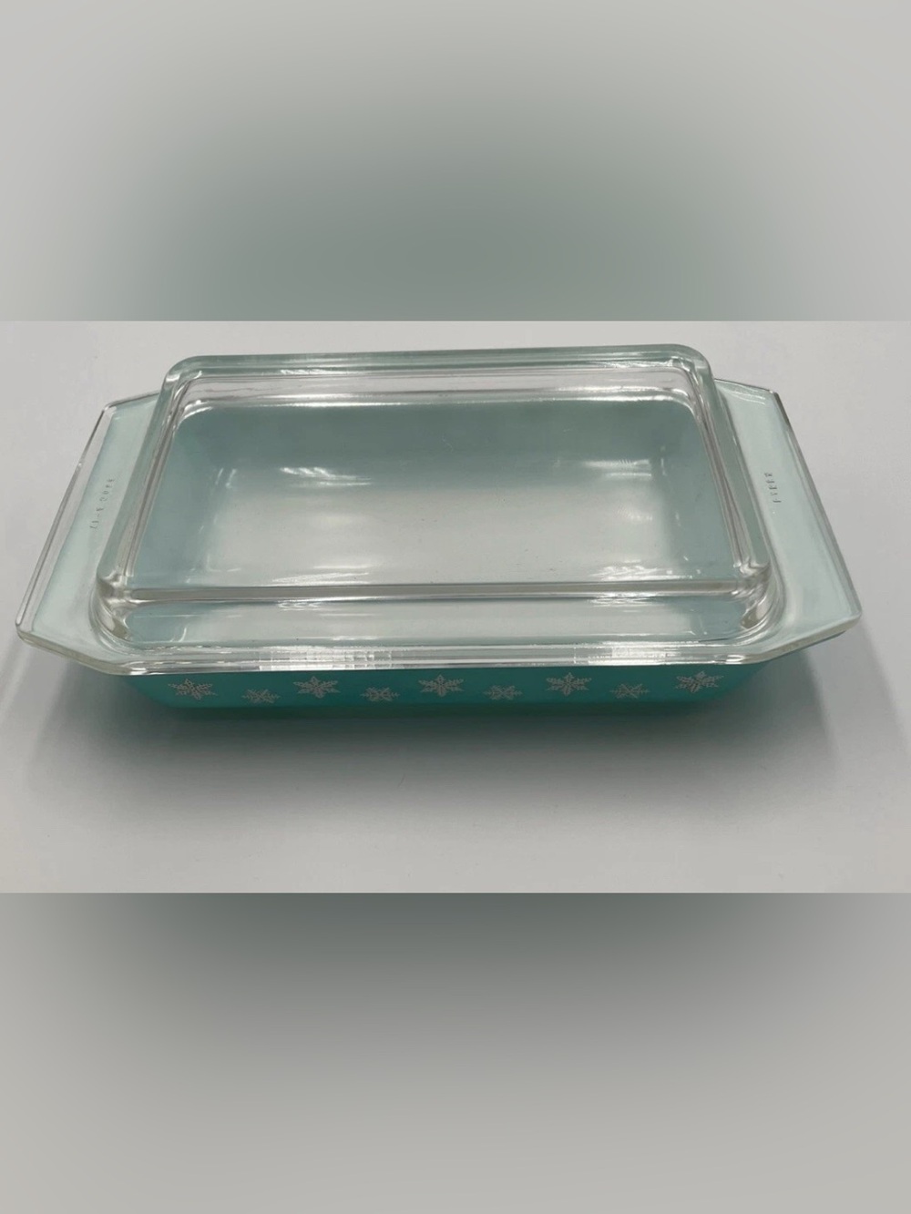 Vintage Pyrex Turquoise Snowflake Covered Casserole Dish